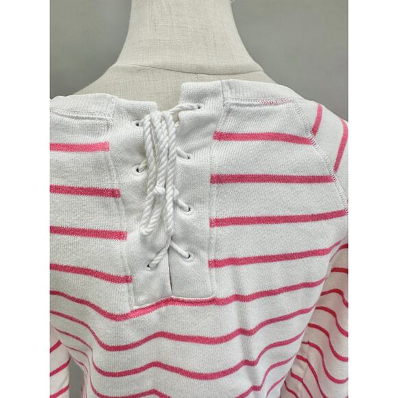 Tommy Hilfiger white & pink stripe lace up sweater Size Small Coastal Preppy y2k - Picture 10 of 14